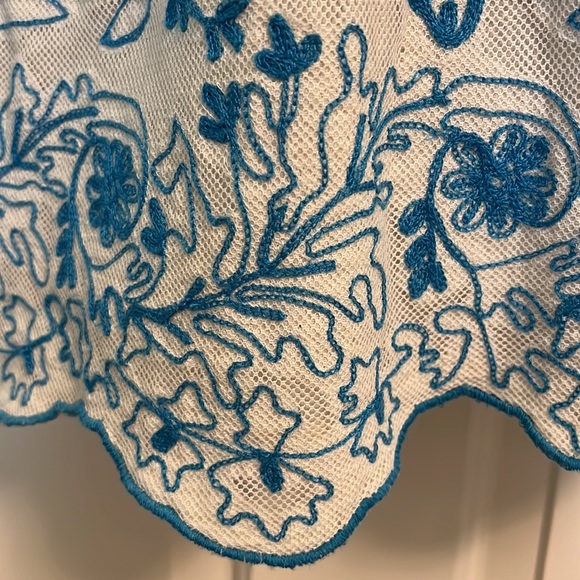 Gorgeous strapless Blue and White Hand Embroidered Dress- Anthropology size 2 - Picture 4 of 6